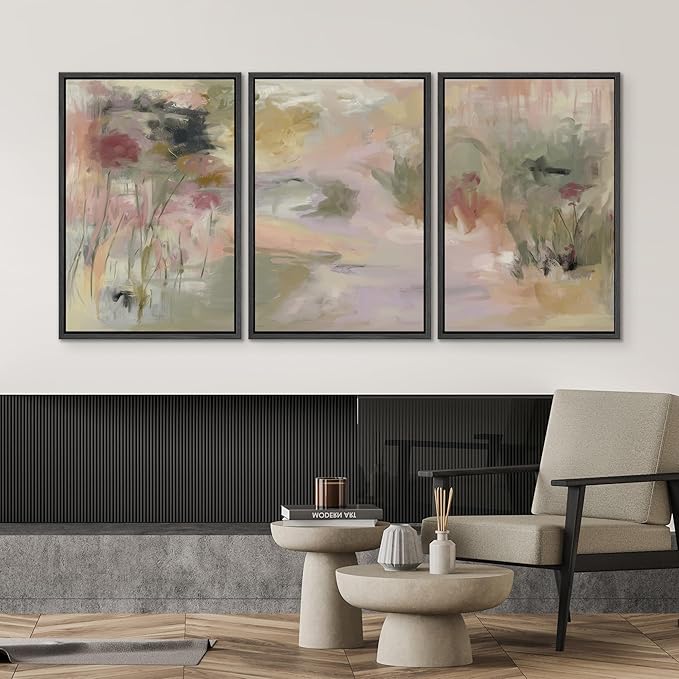 SIGNWIN Framed Canvas Print Wall Art Set Abstract Floral Garden in Soft Pastels Illustrations Modern Art Decorative Zen for Living Room, Bedroom, Office - 16"x24"x3 Black