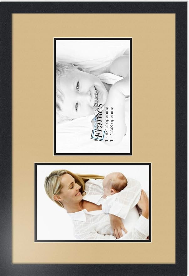 ArtToFrames Collage Photo Frame Double Mat with 2 - 8x12 Openings and Satin Black Frame