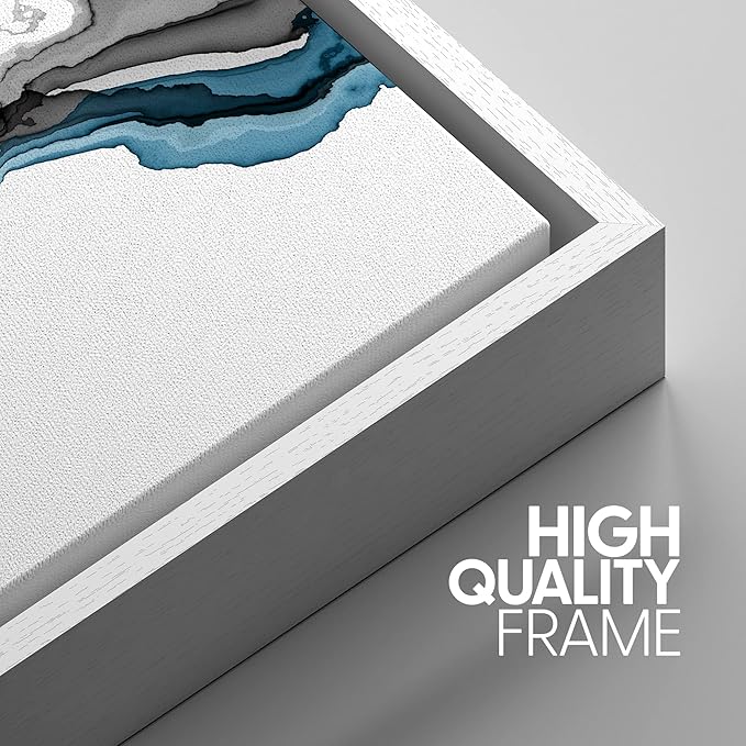 SIGNWIN Framed Canvas Print Wall Art Set Black Blue Smoke Wave Landscape Abstract Shapes Illustrations Modern Art Decorative Contemporary Colorful for Living Room, Bedroom, Office - 24"x36"x3 White