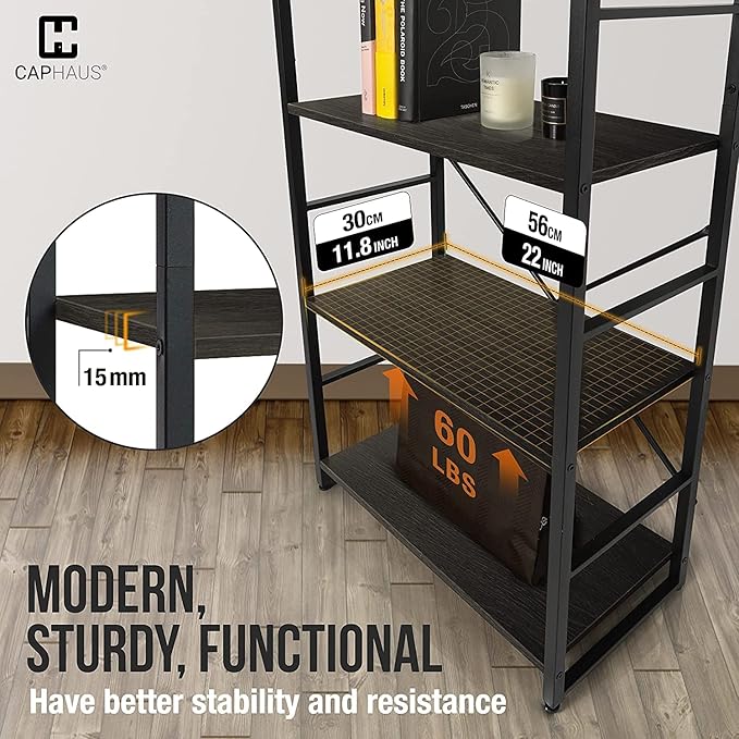 CAPHAUS 2 Tier Small Bookshelf, 24 Inch Width Free Standing Shelf, Bookcase Shelf Storage Organizer, Industrial Book Shelves for Home Office, Living Room, Black Shelves & Metal Frame