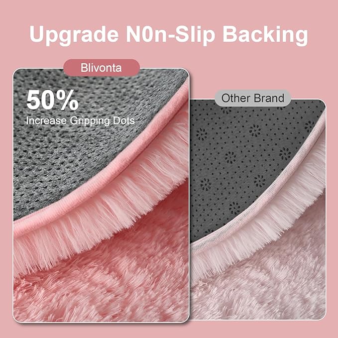 Pink Round Rug for Bedroom, 5Ft Fluffy Circle Area Rugs for Living Room, Shag Fuzzy Carpet for Kids Room, Nursery, Dorm, Classroom, Teen, Cute Baby Play Mat Home Decor Aesthetic