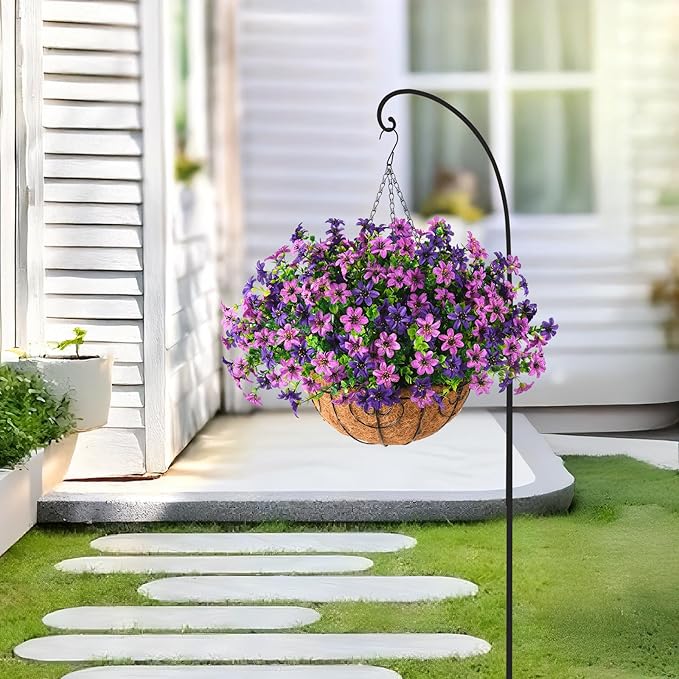 INQCMY Artificial Faux Hanging Flowers Plants Basket for Outdoor Spring Decoration,Fake Silk Colorful Daisy in Planter UV Resistant Realistic for Outside Home Porch Patio Yard Balcony Decor