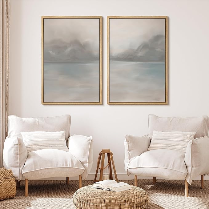 MUDECOR Framed Canvas Print Wall Art Set Abstract Neutral Beige and Brown Illustrations Modern Art Decorative Bohemian Calm/Zen for Living Room, Bedroom, Office - 24"x36"x2 Natural