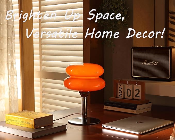 Mushroom Lamp for Bedroom,Mid Century Modern Lamp for Nightstand, Dimmable Retro Egg Tart Bedside Small Lamps,Unique Home Mushroom Decor Aesthetic Cute Table Lamps for Living Room (Orange)