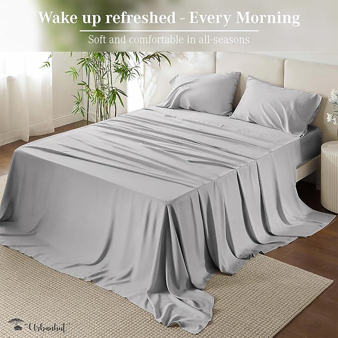 URBANHUT 700 Thread Count Egyptian Cotton Sheets Twin Size, 4Pc Sheet Set Soft Luxury Bed Sheets for Twin Size Bed, Sateen Weave Hotel Sheets, 14'' Elasticized Deep Pocket - Silver Grey
