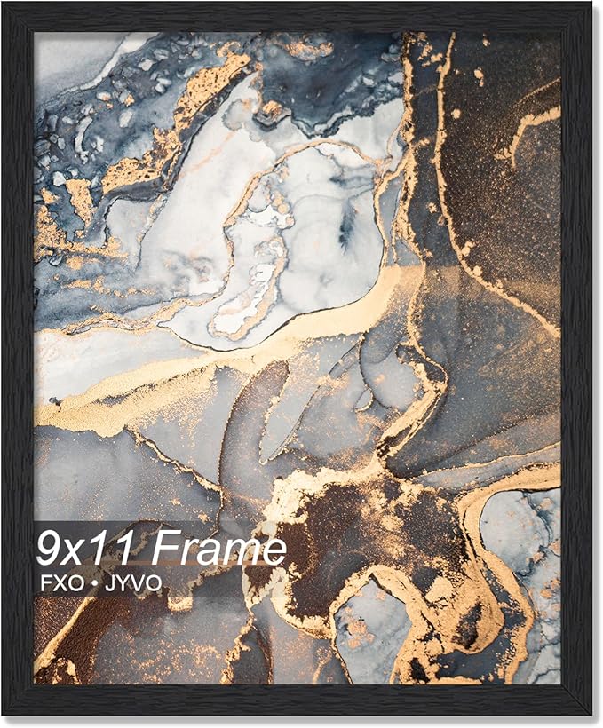Engineered Wood 9x11 Picture Frame, Black Frame for 9 x 11 Inch Picture Poster Photo, Light Weight 9 by 11 Frame with Wood-grain for Wall - 1 Pack/Black/9"x11"