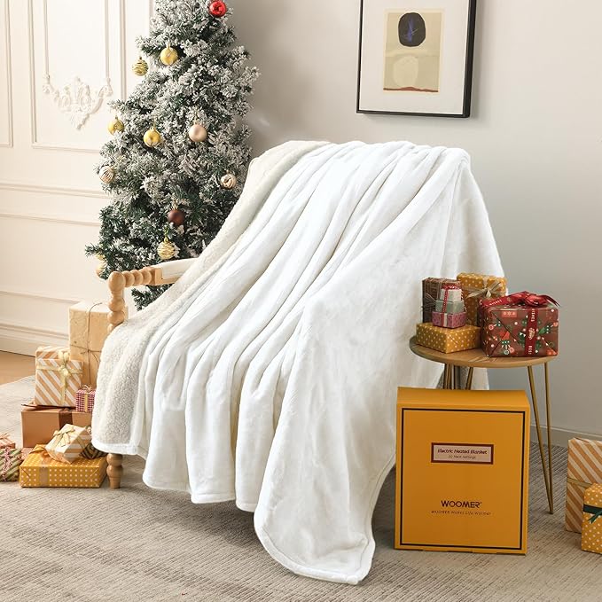 WOOMER Electric Heated Blanket Twin Size, Soft Flannel Fast Heating Blanket, Purple Color, 62"x 84", 10 Heating Levels & 0.5-12H Auto Off, Over-Heat Protection