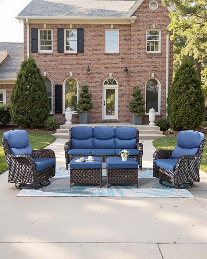 22x25/22x24 Outdoor Seat Cushions Set of 2 - Comfortable High Back Water-Resistant Patio Wicker Chairs Cushion for Dining Rocker Glider Loveseat Couch Sectional Sofa - Navy Blue/Smile