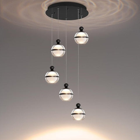Modern Black Pendant Lighting LED Dimmable Hanging Pendant Light Fixtures Globe Cluster Pendant Lights Kitchen Island for Dining Room Living Room Bedroom Stairs 5 Lights