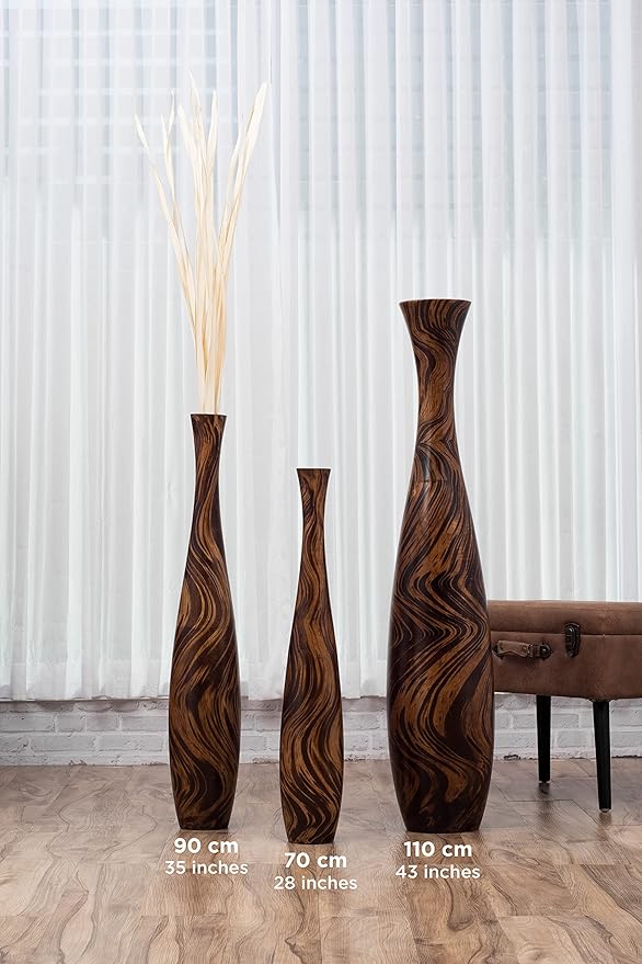 Leewadee Large Brown Light Brown Home Decor Floor Vase – Wooden 34 inches Tall Farmhouse Decor Flower Holder for Fake Plant and Pampas Grass