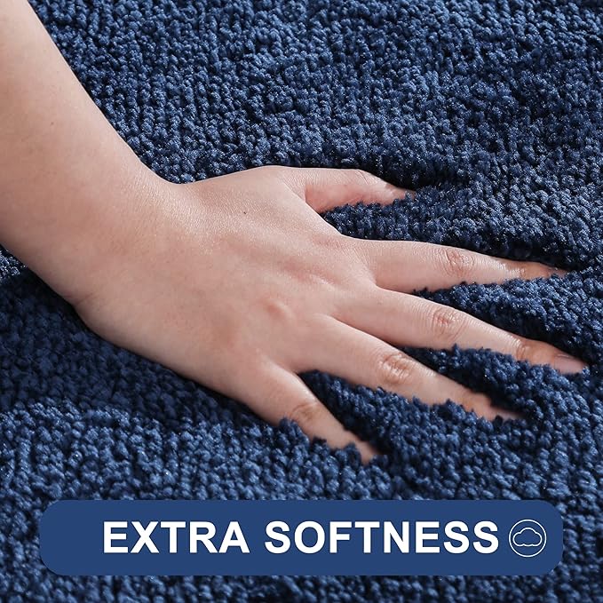 COSY HOMEER Bath Rugs for Bathroom Extra Thick- Anti-Slip Bath Mats Soft Plush Yarn Shaggy 100% Strong Mirco Polyeste Mat Living Room Bedroom Mat Floor Water Absorbent(Navy,24x48 - Inches)