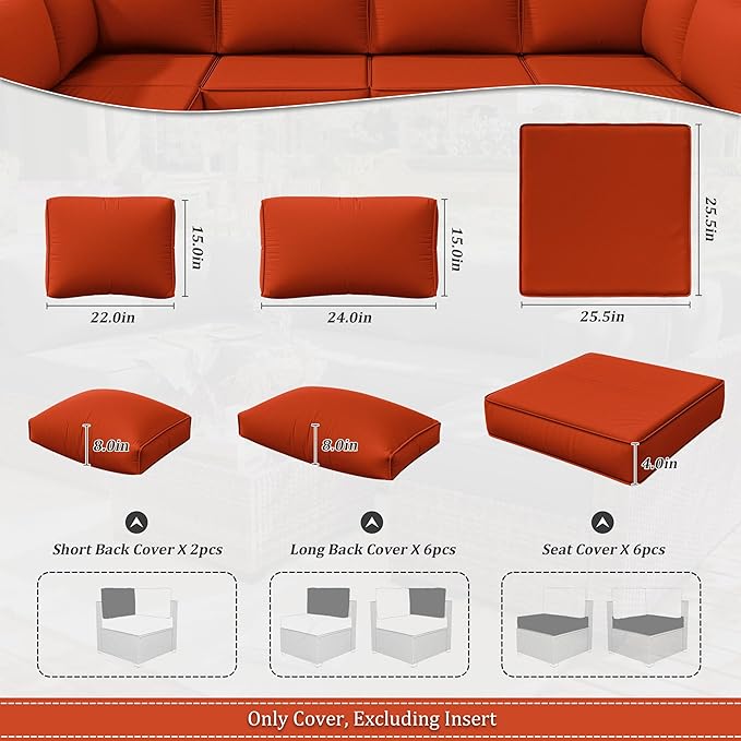 14 Pcs Outdoor Cushion Slipcovers Outdoor Patio Cushion Covers Replacement Waterproof with Zipper for Outdoor Furniture, Patio Sofa Couch 3 Sizes, Covers Only