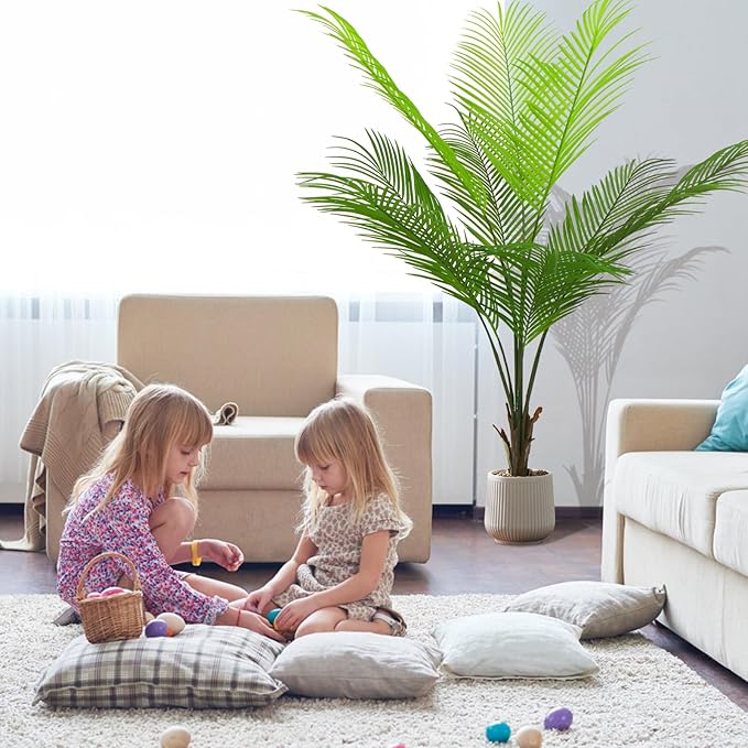 4FT Artificial Palm Tree – Realistic Faux Tropical Plant with UV-Resistant Leaves, Maintenance-Free Indoor Outdoor Palm Plant for Home Office Patio Décor