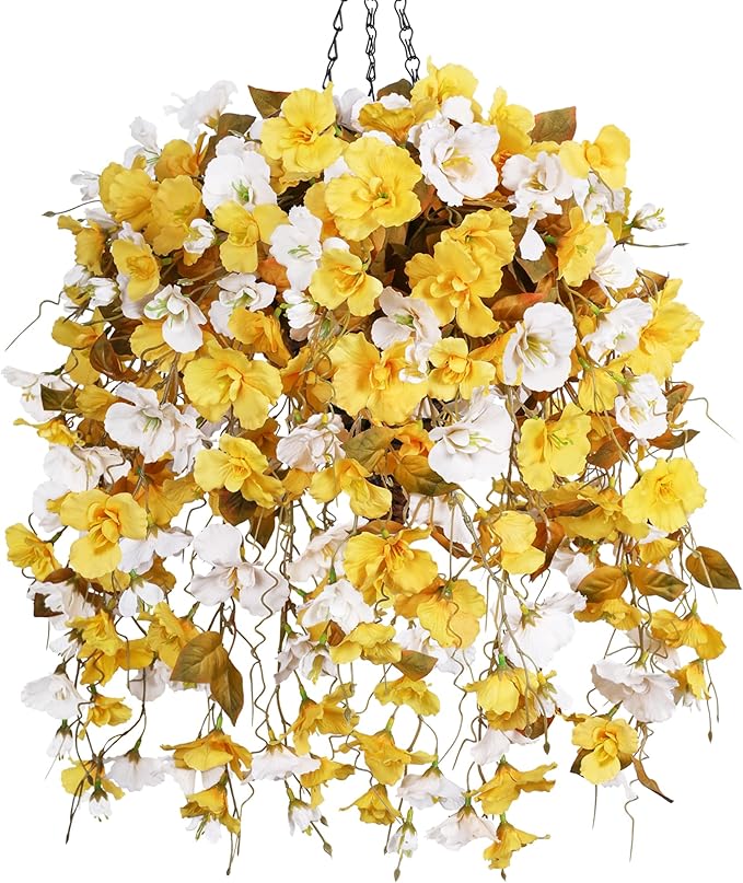 Ivydale Artificial Hanging Hibiscus Flowers with Basket for Outdoors Fall Decoration, UV Resistant Fake Hibiscus Vines Faux Plants Realistic Silk Flowers for Planters Outside Home Patio Porch Balcony