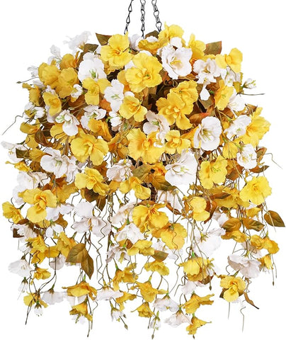Ivydale Artificial Hanging Hibiscus Flowers with Basket for Outdoors Fall Decoration, UV Resistant Fake Hibiscus Vines Faux Plants Realistic Silk Flowers for Planters Outside Home Patio Porch Balcony