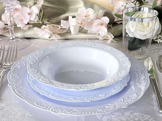 " OCCASIONS " 240 Plates Pack,(120 Guests) Vintage Wedding Party Disposable Plastic Plates Set-120x10.25'' Dinner +120x7.5'' Salad/Dessert Plate (Portofino Plain Blue)