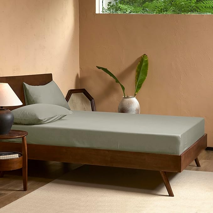 EVERLY Full Sheets Set Luxuriously 400 Thread Count Organic Rayon Derived from Bamboo Bed Sheet Set,Cooling Sheets for Full Size 4 Piece Deep Pockets Bedding Sheets& Pillowcases-Light Grey