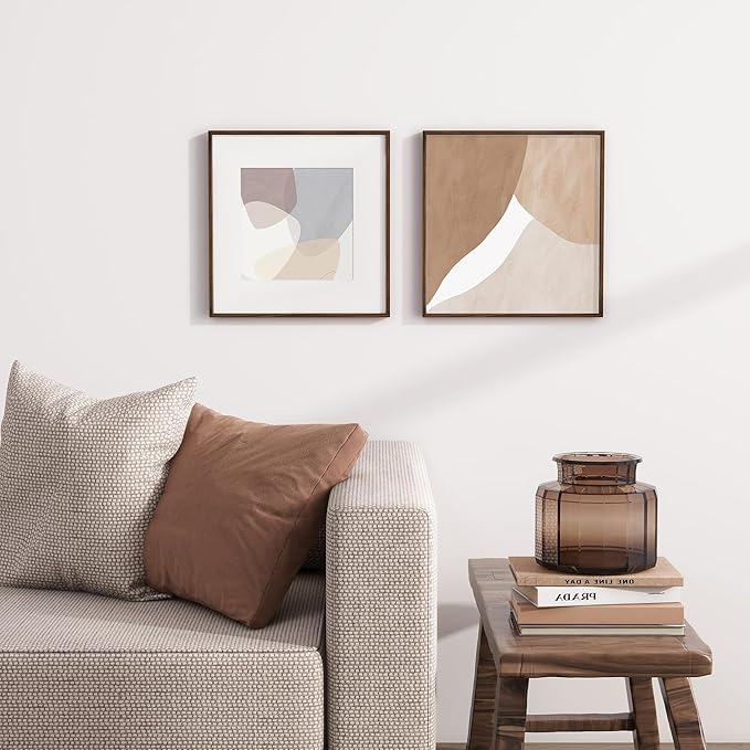 12x12 Picture Frame, Solid Walnut Wood Photo Frame with Tempered Glass, Handcrafted Rounded Corner 12 x 12 Wooden Frame Matted to 8x8 Photos, Horizontal or Vertical Wall Mounting