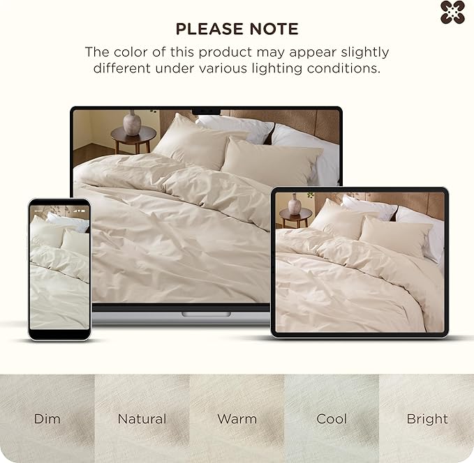 Bedsure Cotton Duvet Cover King - Luxury Slub Weave 100% Cotton Duvet Cover Set with a Linen Like Textured, Easy Change Durable Bedding Set 3 Pieces, Ivory, 104" x 90"