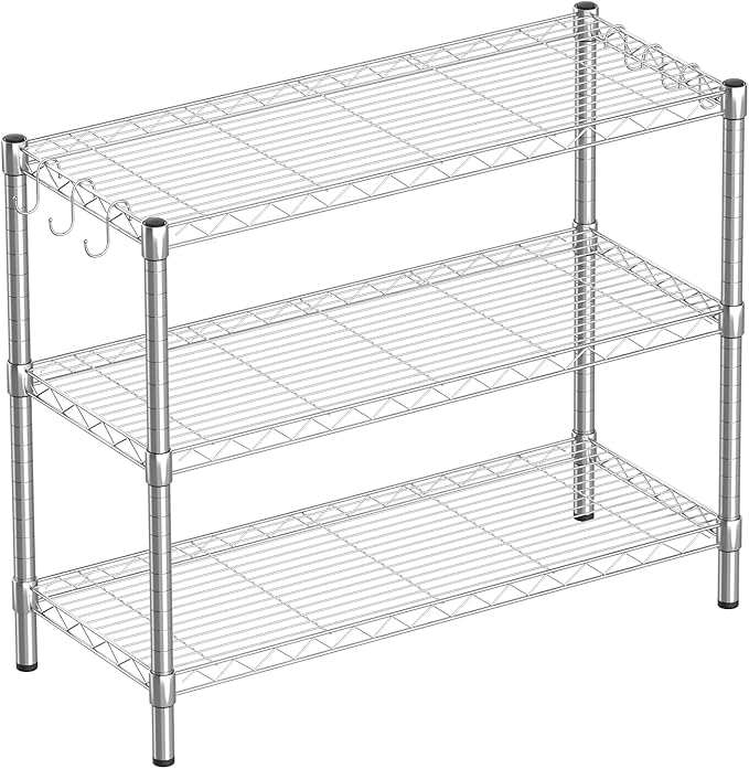 3-Shelf Adjustable Metal Shelf Wire Shelving Storage Rack for Office,Kitchen,Bedroom,Bathroom,Laundry,Pantry Basement,Garage(Chrome,36" L x 14" W x 30" H)
