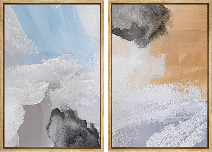 MUDECOR Framed Canvas Print Wall Art Abstract Blue Skies and Earth Tones Illustrations Modern Art Decorative Bohemian Colorful Chic for Living Room, Bedroom, Office - 16"x24"x2 NATURAL