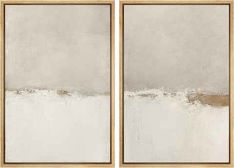SIGNWIN Framed Canvas Print Wall Art Beige Gray Paint Strokes Abstract Grunge Landscape Prints Modern Art Minimalist Neutral Decor for Living Room, Bedroom, Office - 24"x36"x2 Natural