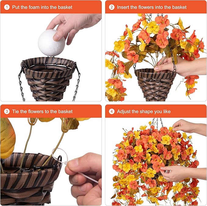 Ivydale Artificial Hanging Flowers with Basket for Outdoor Fall Decoration, Fake Hibiscus Vines Faux Plants Realistic Silk Flowers for Planters Outside Home Patio Porch Balcony, Fall YellowOrange