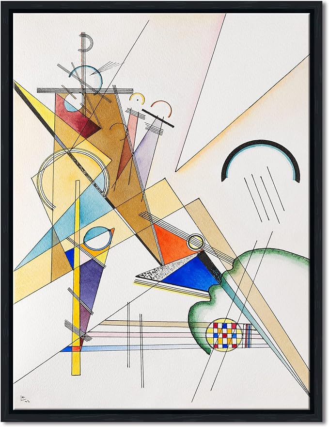 Wieco Art Framed Canvas Wall Art Gewebe 1923 by Wassily Kandinsky Classic Famous Abstract Paintings Reproductions Canvas Wall Art for Home Decoration