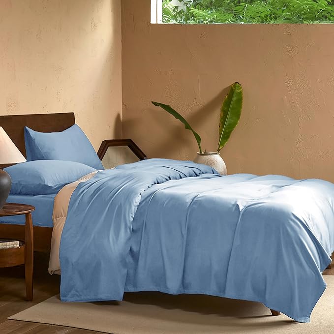 EVERLY Full Sheets Set,Luxuriously 400 Thread Count Organic Viscose Derived from Bamboo Bed Sheet,Cooling Sheets for Full Size 4 Piece Deep Pockets Bedding Sheets &Pillowcases-Sky Blue