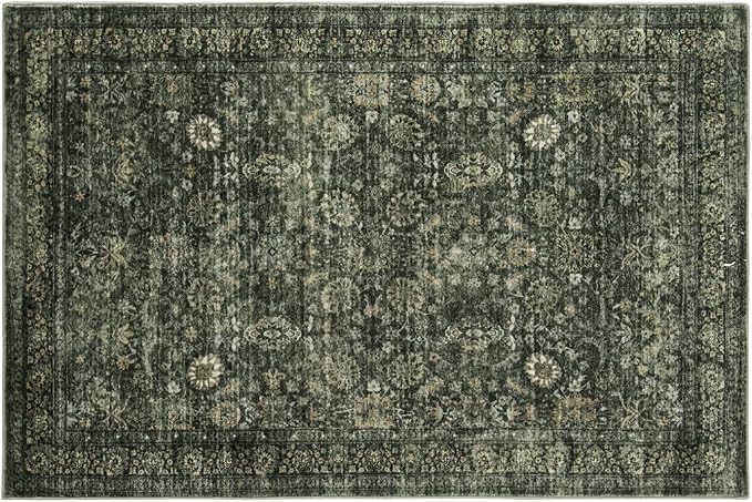 Morebes Washable Green Area Rugs 4x6, Vintage Boho Rugs for Bedroom, Soft Distressed Indoor Floor Non-Slip Non-Shedding Living Room Throw Carpet for Kitchen Dining Playroom Entryway