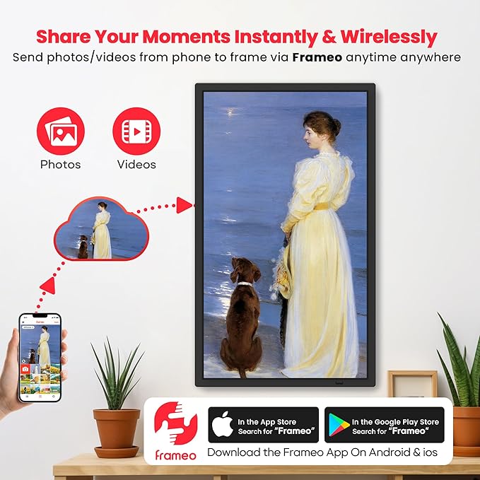Frameo 32" Extra Large Digital Picture Frame, Smart WiFi Photo Frame with 1920x1080 FHD IPS Touch Screen 64GB Memory, Support Wall Mounted Auto-Rotate USB&SD Card, Share Photos/Videos Instantly