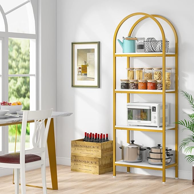 Tribesigns 4-Tier Open Bookshelf Set of 2, 70.8" Modern Wood Bookcase Storage Shelves with Metal Frame, Freestanding Display Rack Tall Shelving Unit for Bedroom, Living Room (White and Gold, 2PCS)