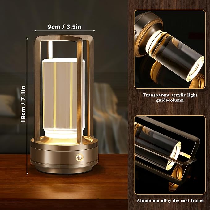 Portable Metal Table Lamp, Cordless Table Lamp, Rechargeable Battery Powered Portable LED Desk Lamp, 3 Color Stepless Dimming Touch, for Bedroom Restaurant Home Outdoor (2 Set of Silver)