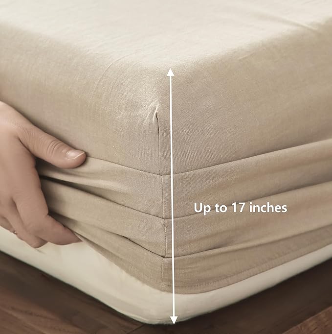 100% Cotton 6-Piece King Size 108" x 102" Bedding Set - Fitted Sheet, Flat Sheet & 4 Pillowcases with 17" Deep Pocket,Soft Breathable Bed Sheets for Cozy Sleep,Linen Grey