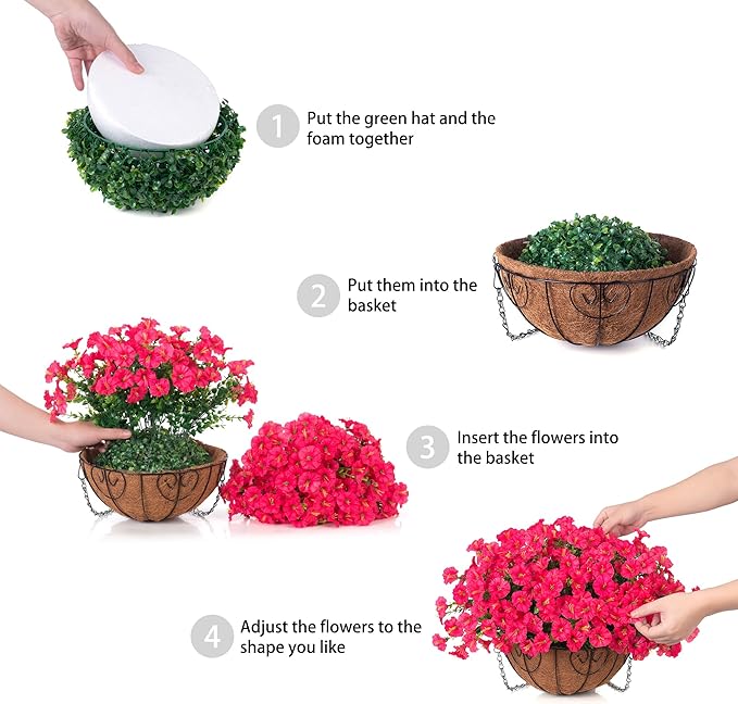 Ivydale Artificial Fake Hanging Flowers Plants in Basket for Outdoor Decoration, 12 Pcs Faux Morning Glory in Planter Realistic UV Resistant Silk Flowers for Home Porch Patio Balcony Yard Outside