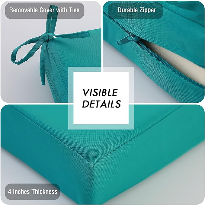 idee-home Outdoor Cushions for Patio Furniture, Outdoor Seat Cushion, Waterproof Hampton Bay Deep Seat Replacement Couch Chair Cushions for Garden Lawn Backyard Deck, 28.5 x 28.5 Peacock Blue