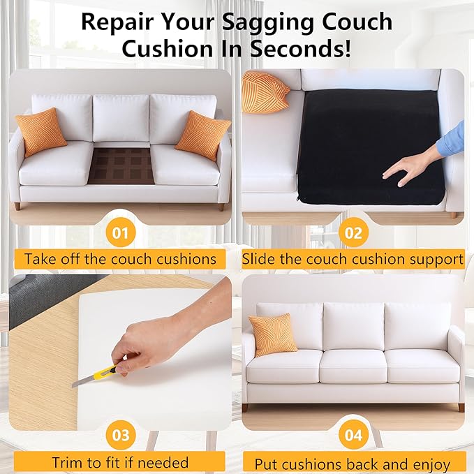 Pack of 3 Couch Cushion Support for Sagging Seats with Covers, 20" x 20" High-Density Curved Foam for Sofa Seat Support Pads for Under Cushions