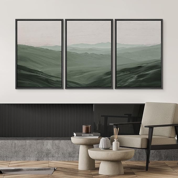 SIGNWIN Framed Canvas Print Wall Art Set Rolling Green Mountain Hill Environment Nature Wilderness Photography Modern Art Chic Landscape for Living Room, Bedroom, Office - 24"x36"x3 Black