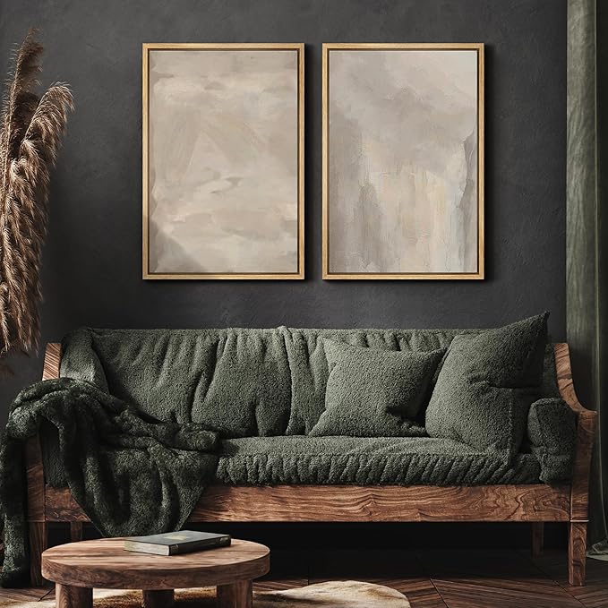 MUDECOR Framed Canvas Print Wall Art Abstract Neutral Tones Minimalist Earthy Color Palette Illustrations Modern Art Decorative Chic for Living Room, Bedroom, Office - 24"x36"x2 Natural