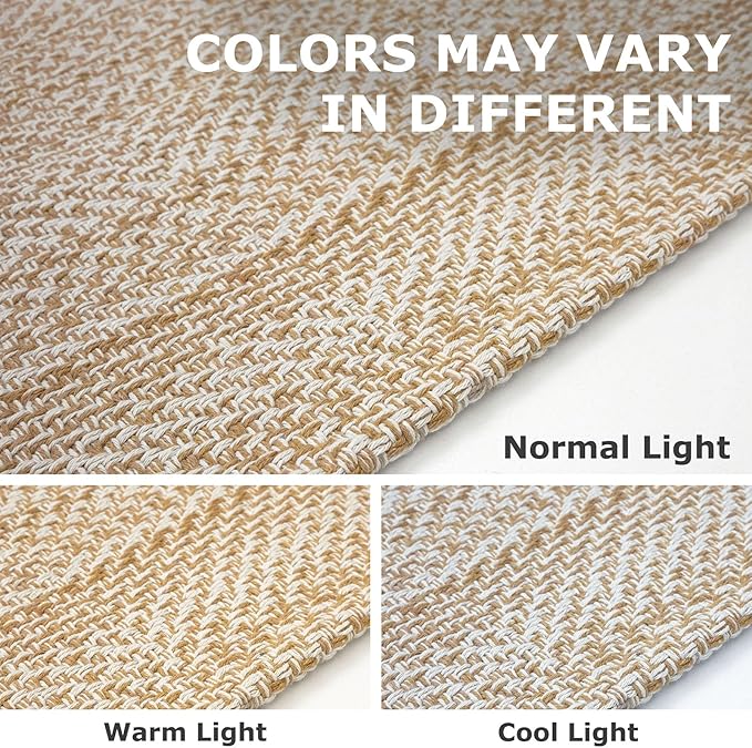 IOHOUZE Washable Runner Rug 2x6 Non Slip Runners for Hallways Entryway Runner Indoor, Kitchen Rugs Woven Cotton Floor Carpet for Kitchen Hall Entrance Bedroom, Warm Beige/Orange/Apricot