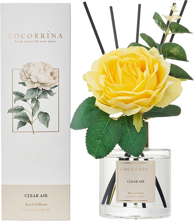 Cocorrina Reed Diffuser Set, Flower Reed Diffuser Clear Air 6.7 oz, Scented Diffuser with Sticks Home Fragrance Essential Oil for Bathroom Shelf Decor, Living Room, Large Room, 1pack