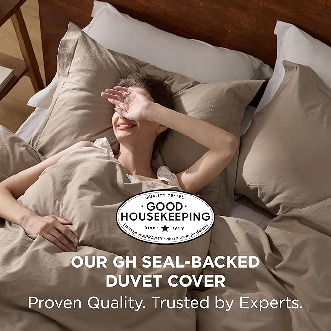 Bedsure 100% Washed Cotton Duvet Cover Oversized Queen - Muted Brown Minimalist Duvet Cover Linen Like - GentleSoft™ Plain Simple Bedding, 3 Pieces (Muted Brown, Oversized Queen, 98"x98")
