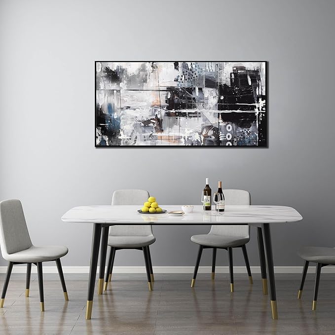 Black and White Abstract Wall Art - Modern Wall Art Living Room - 24" x 48" Framed