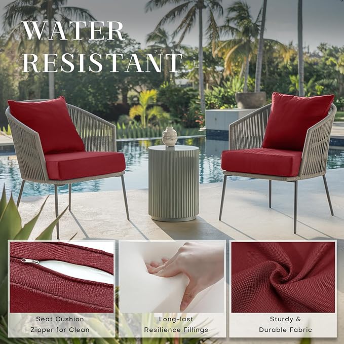 Patio Cushions for Outdoor Furniture - 24×24 Inches High Back and Deep Seating Outdoor Cushion for Patio Chairs Sofa Couch Loveseat Water Resistant(Red/2 Set/No Button)