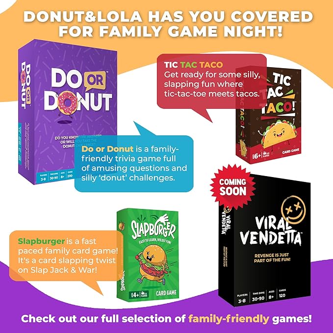 Do or Donut Card Game – Exciting Family & Couples Game Night Challenge, Fun Game for Family Gatherings, Parties, Classrooms, Kids & Adults – 3-8 Players, Ages 8+, 30 Mins of Laughter & Entertainment!