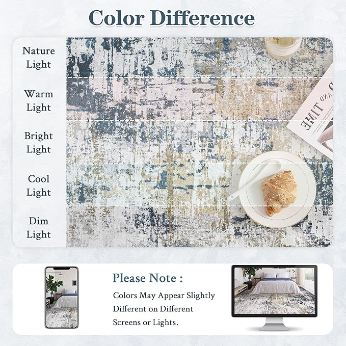 5x7 Area Rugs for Living Room: Washable Modern Abstract Rug Soft Non Slip Rug Indoor Low Pile Carpet for Bedroom Dining Room Home - Blue Grey Brown