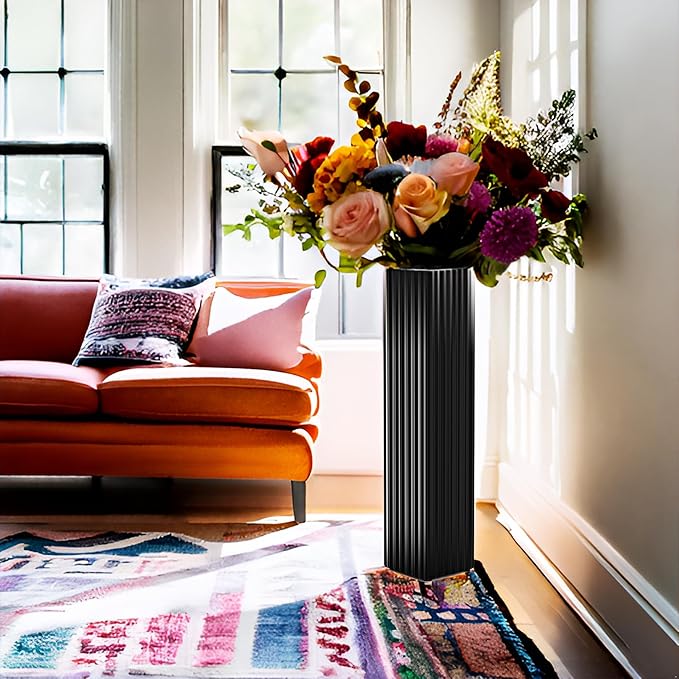 27.5 Inch Tall Floor Vase, Modern Black Resin Vase for Living Room Decor, Waterproof Sturdy Design, Elegant Home Office Decoration