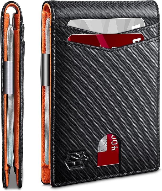 Zitahli Slim Wallet for Men Gifts 12 Card Slots ID Window With Money Clip Minimalist RFID Front Pocket Bifold Leather Small Thin Gift Box Dad Birthday Christmas Regalos Hombres