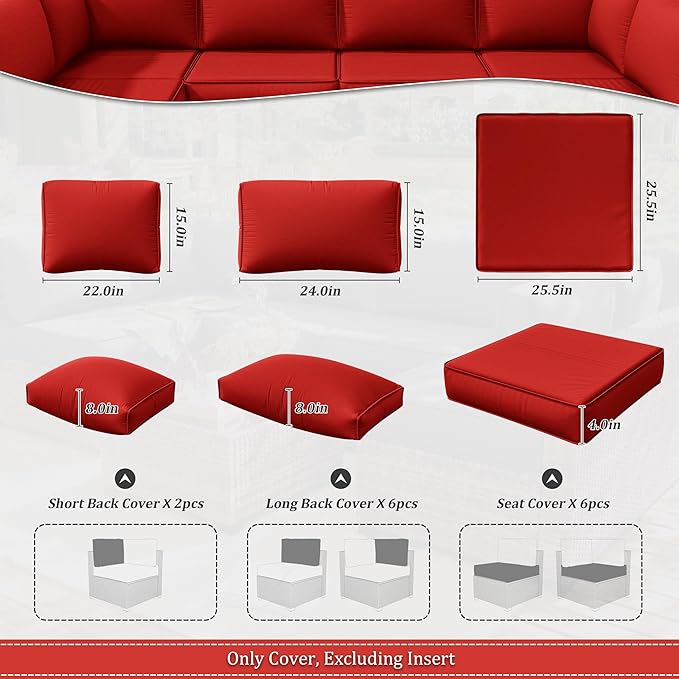 14 Pcs Outdoor Cushion Slipcovers Outdoor Patio Cushion Covers Replacement Waterproof with Zipper for Outdoor Furniture, Patio Sofa Couch 3 Sizes, Covers Only