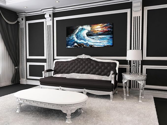 Waves Under The Moonlight Wall Art Decor Artwork for Bedroom (30x60 Inches)